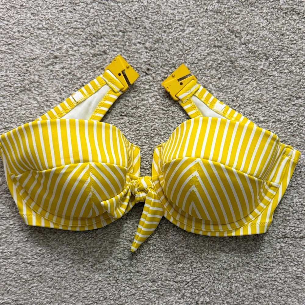 FREYA Women 34DD California Beach Hut Padded Bandeau Bikini Yellow Stripped Top - Picture 3 of 14